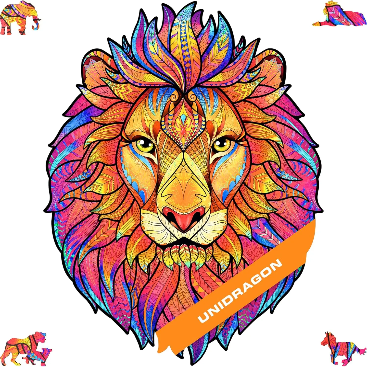 UNIDRAGON Wooden Puzzles for Adults Unique Jigsaw Puzzles - King Size Mysterious Lion Big 12.2" х15.7 327 PCS Deko with Cut 0.03 mm Wood Accuracy Animal