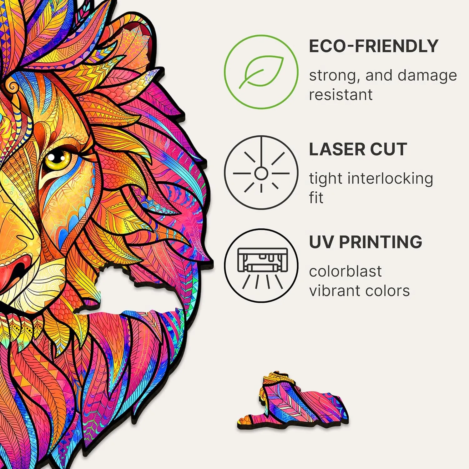 UNIDRAGON Wooden Puzzles for Adults Unique Jigsaw Puzzles - King Size Mysterious Lion Big 12.2" х15.7 327 PCS Deko with Cut 0.03 mm Wood Accuracy Animal