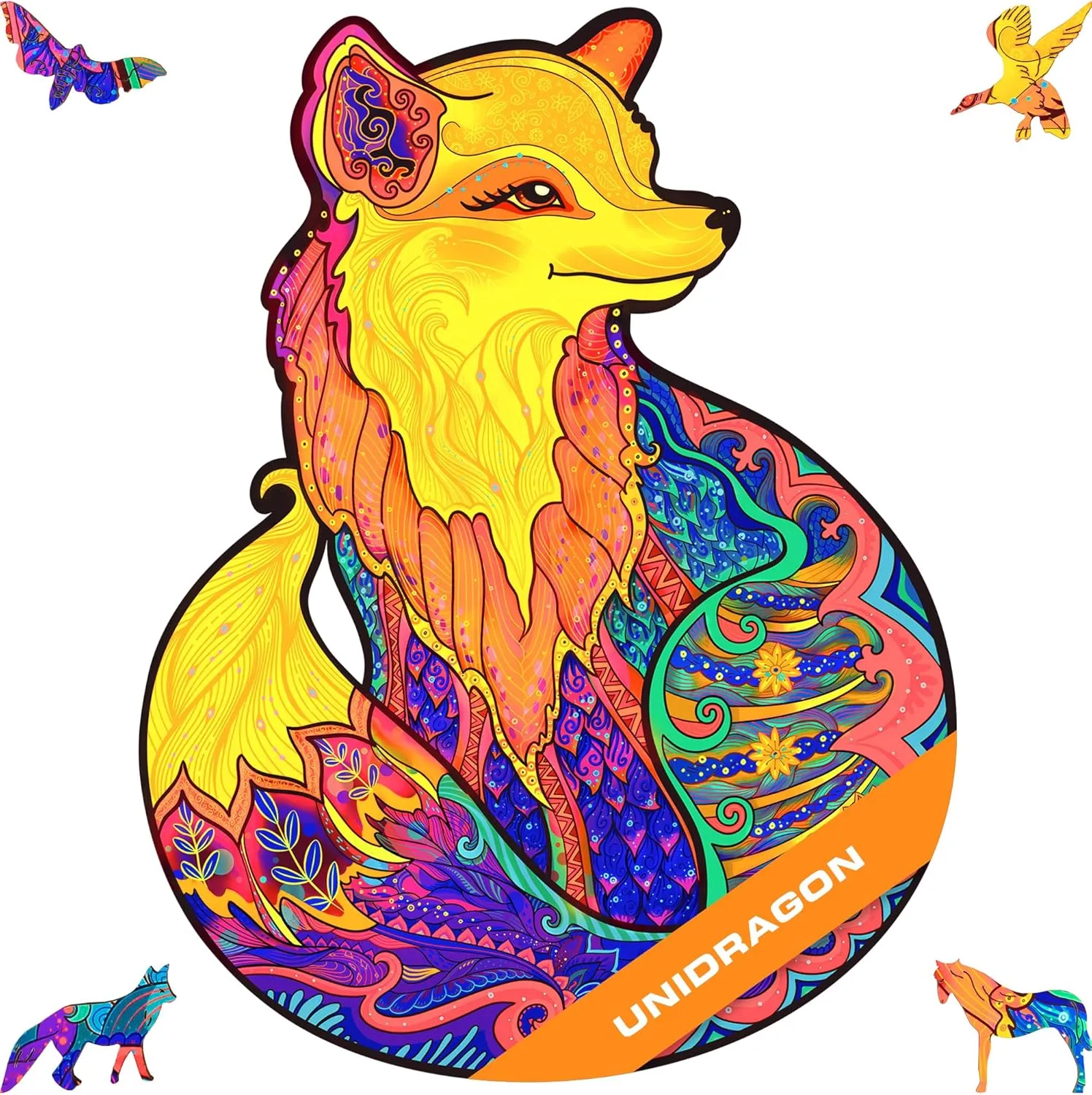 UNIDRAGON Wooden Puzzles for Adults Unique Jigsaw Puzzles - Kingsize Alluring Fox Kingsize 12.2" х15.7 333 PCS Deko with Cut 0.03 mm Wood Accuracy Animal