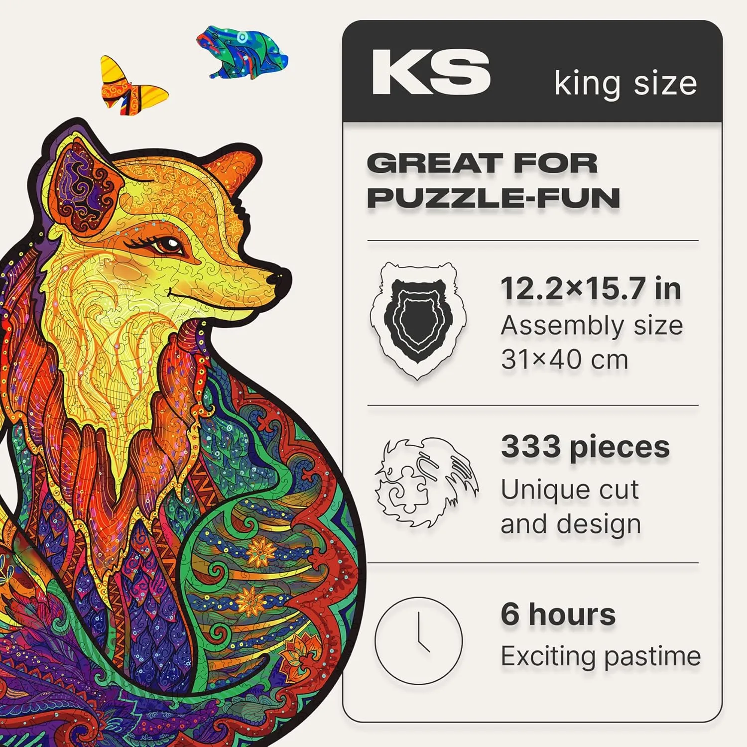 UNIDRAGON Wooden Puzzles for Adults Unique Jigsaw Puzzles - Kingsize Alluring Fox Kingsize 12.2" х15.7 333 PCS Deko with Cut 0.03 mm Wood Accuracy Animal