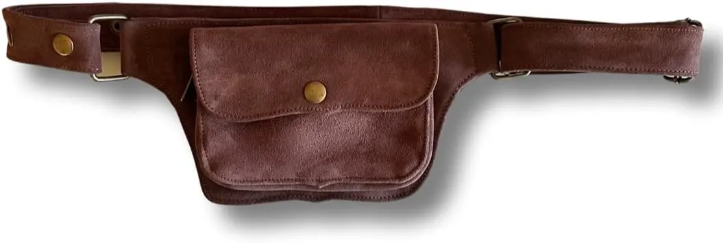 Unisex Leather Festival Belt | Suede, 2 pocket | waist pack, travel belt, festival belt, hip bag, hiking travel, party purse, fanny pack, vendor belt, money belt passport wallet, dog walker belt