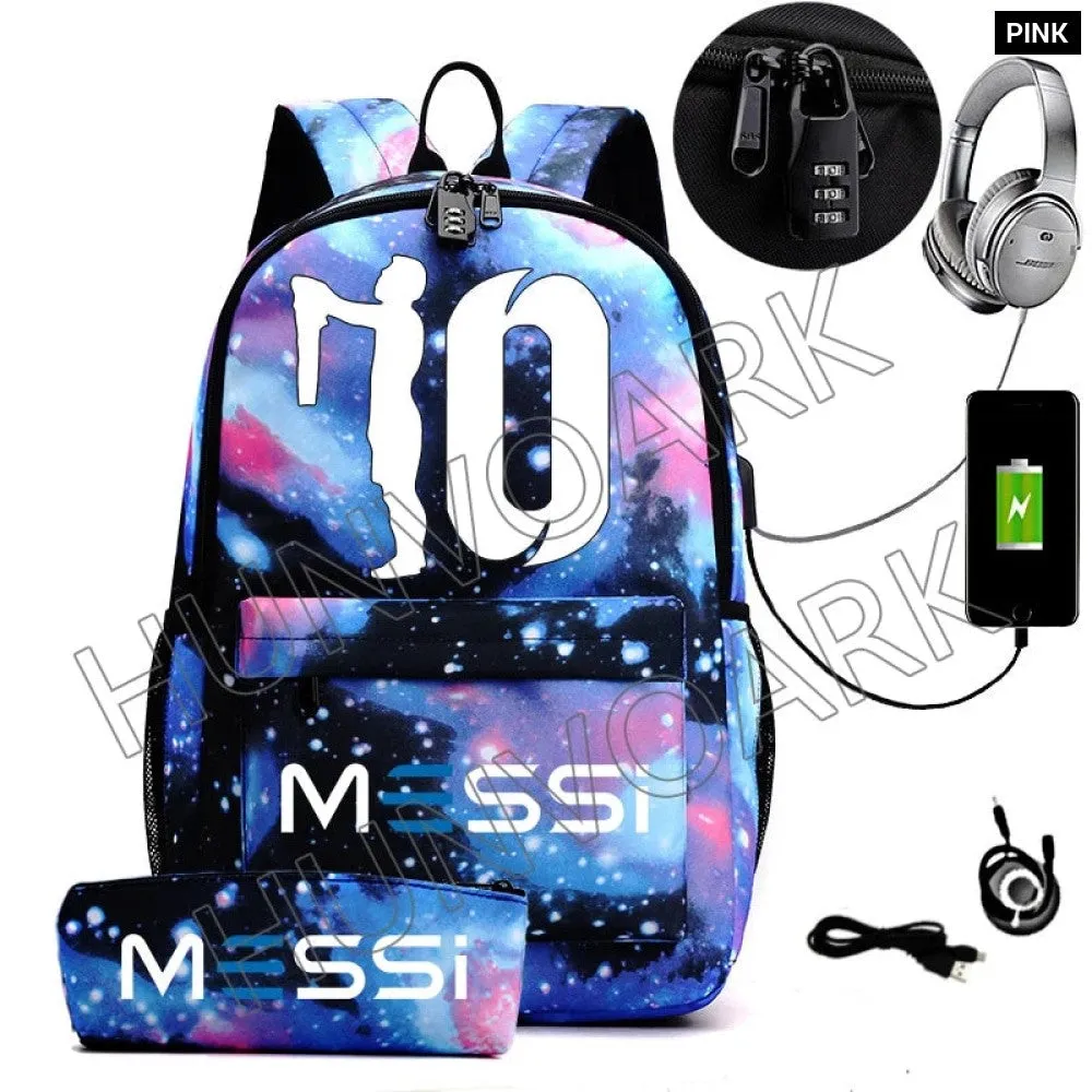 Unisex Messi Casual 15.6 Inch Laptop Back Light Anti Theft School Bag
