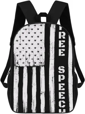 U.S. Flag Free Speech Classic 17 Inch Backpack Travel Daypack Casual Shoulder Bag with Adjustable Strap for Men And Women