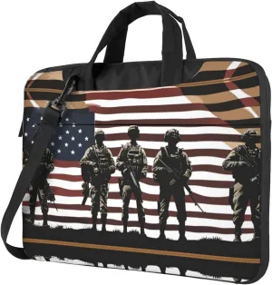 US Military Soldiers Patriotic Memorial Day pattern Fashionable and ultra-thin shoulder laptop bag 14 inch Shockproof soft lining
