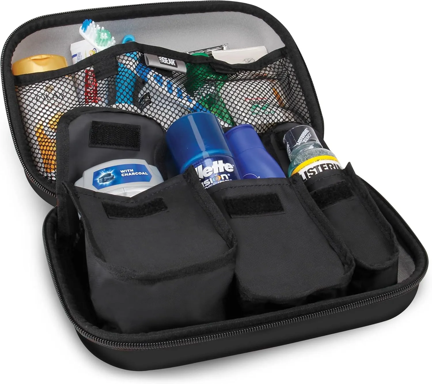 USA Gear Toiletry Travel Bag Organizer Kit with Customizable Storage Pockets & Protective Hard Shell Perfect for Carrying Shampoo, Conditioner, Body Wash, Shaving Supplies & More Toiletries!