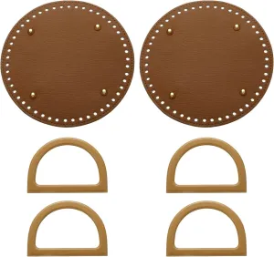uxcell 2pcs Bag Bases for Crochet, 7.5" x 7.5" Round Bag Bottom Shaper with D-Shaped Handles, Crochet Base Purse Bottom for DIY Shoulder Bag Handbag Making Supplies Brown