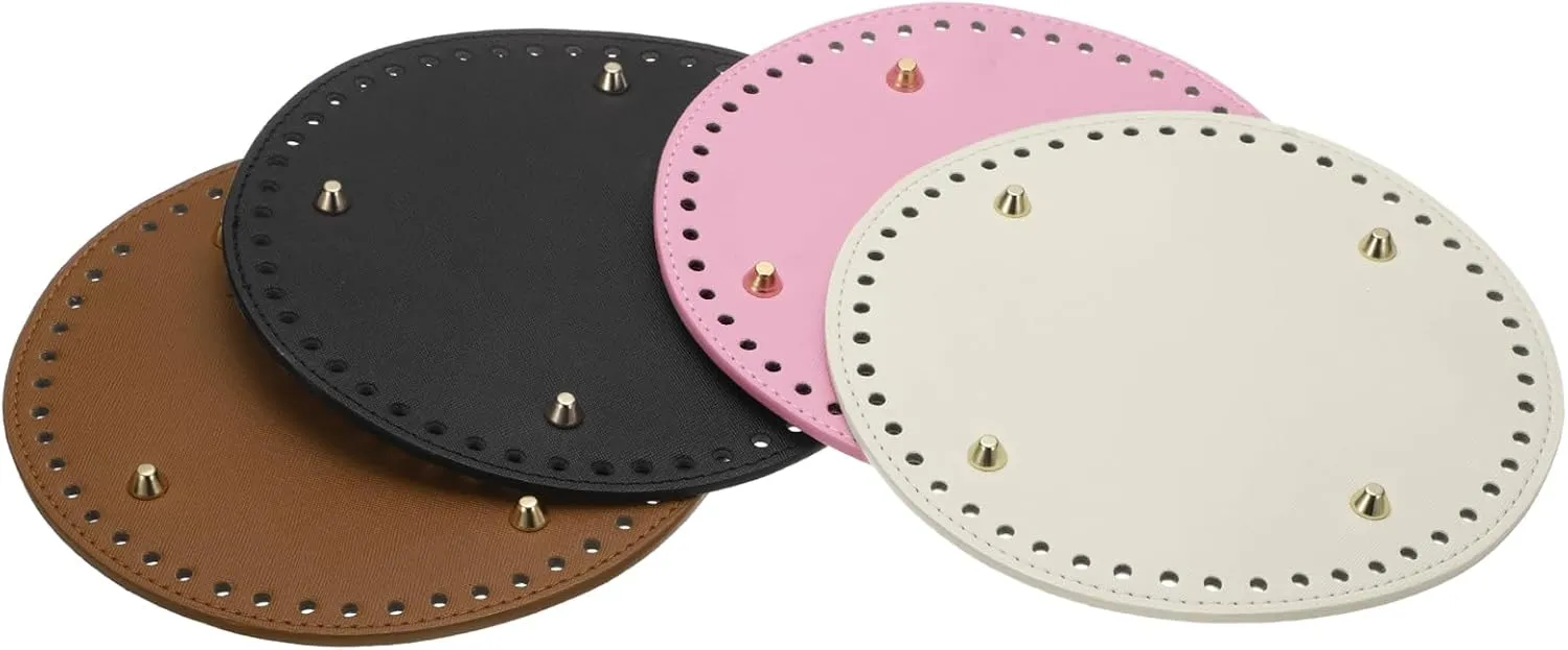 uxcell 2pcs Bag Bases for Crochet, 7.5" x 7.5" Round Bag Bottom Shaper with D-Shaped Handles, Crochet Base Purse Bottom for DIY Shoulder Bag Handbag Making Supplies Brown