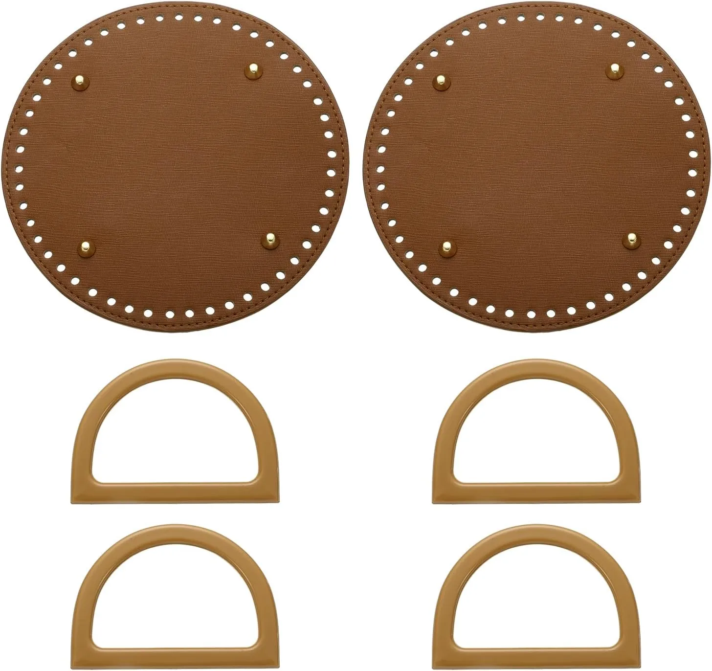 uxcell 2pcs Bag Bases for Crochet, 7.5" x 7.5" Round Bag Bottom Shaper with D-Shaped Handles, Crochet Base Purse Bottom for DIY Shoulder Bag Handbag Making Supplies Brown