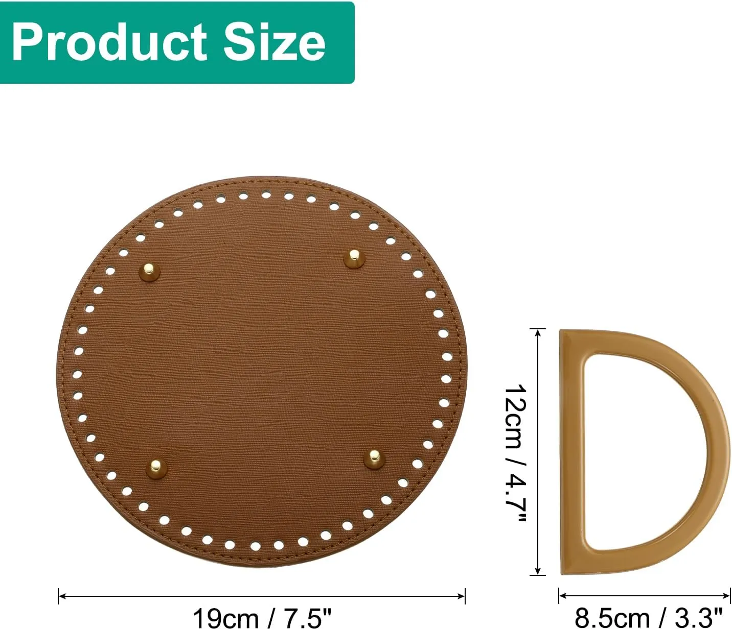 uxcell 2pcs Bag Bases for Crochet, 7.5" x 7.5" Round Bag Bottom Shaper with D-Shaped Handles, Crochet Base Purse Bottom for DIY Shoulder Bag Handbag Making Supplies Brown