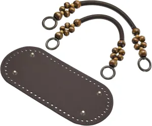 uxcell Crochet Bag Making Kit, 8.7 x 4 Inch Oval PU Leather Bag Bottom with 2Pcs Beaded Bag Handles for DIY Crochet Bag Shoulder Bag Purse Making, Dark Brown