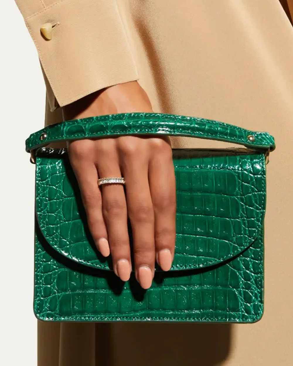 Valencia Crocodile Top-Handle Bag in Emerald