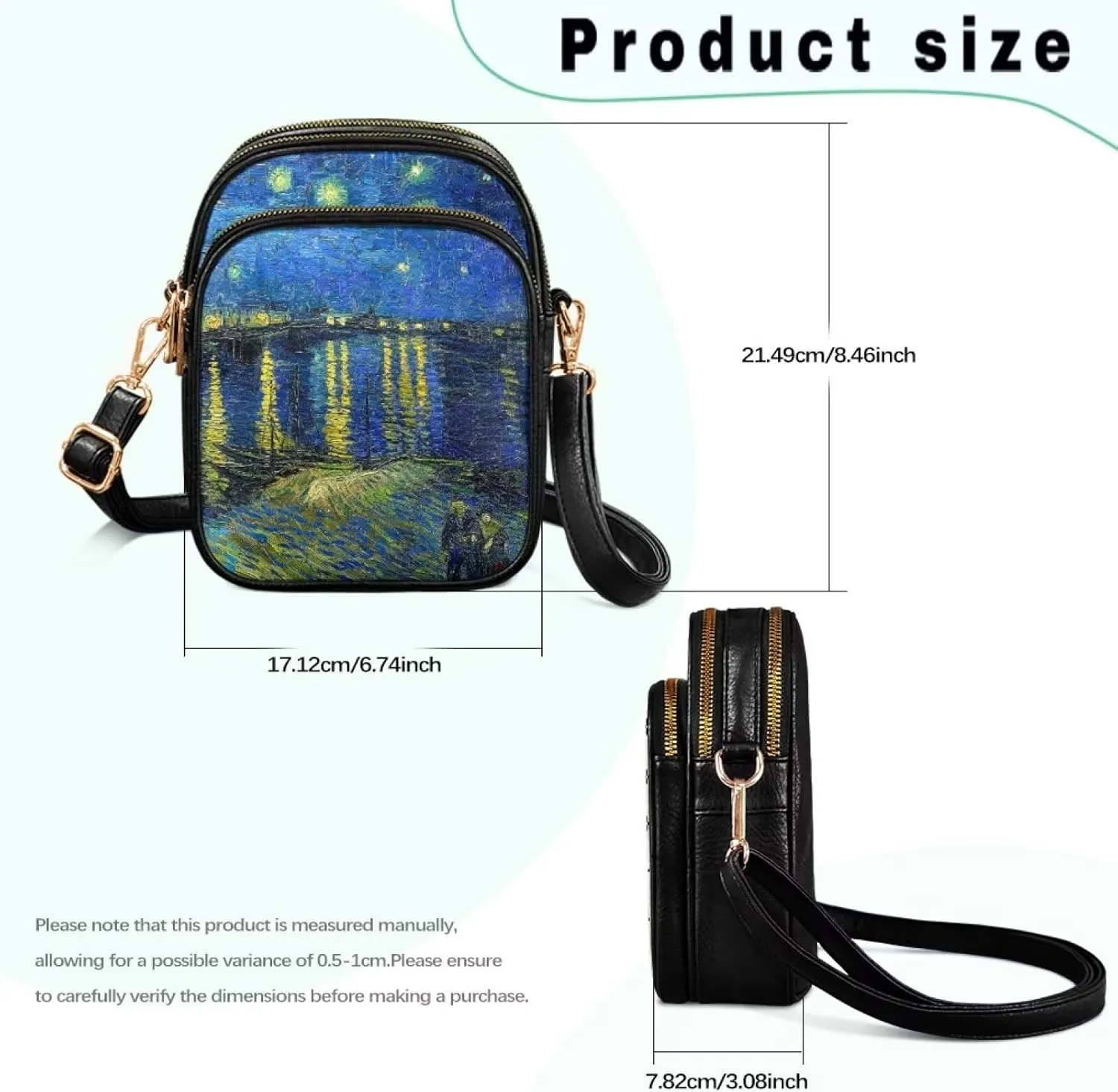 Van Gogh Art Cell Phone Purse Crossbody Bags for Women, Monet Artwork PU Leather Cellphone Bag Small Travel Purses