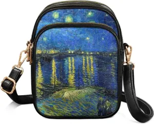 Van Gogh Art Cell Phone Purse Crossbody Bags for Women, Monet Artwork PU Leather Cellphone Bag Small Travel Purses