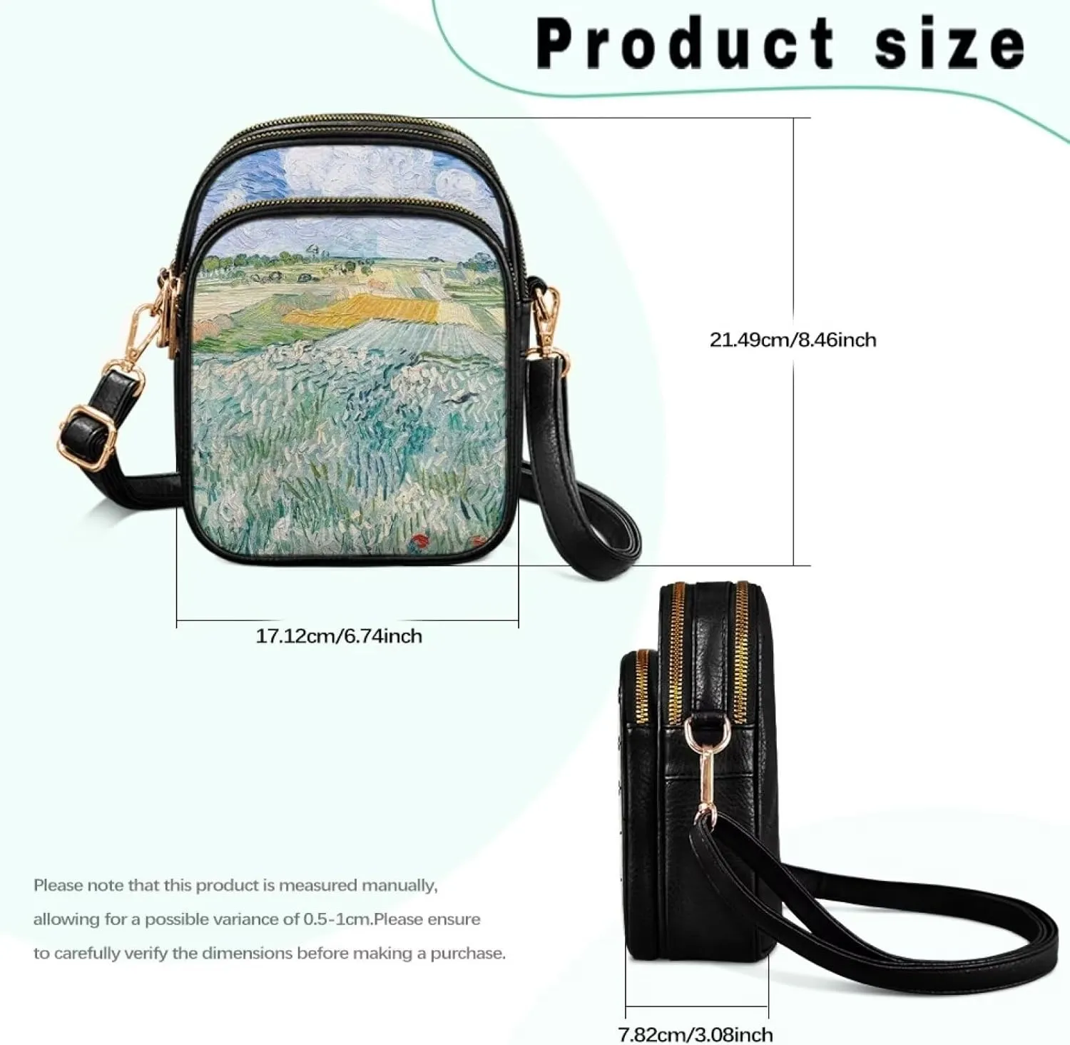 Van Gogh Art Cell Phone Purse Crossbody Bags for Women, Monet Artwork PU Leather Cellphone Bag Small Travel Purses