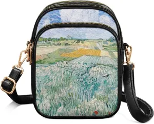 Van Gogh Art Cell Phone Purse Crossbody Bags for Women, Monet Artwork PU Leather Cellphone Bag Small Travel Purses