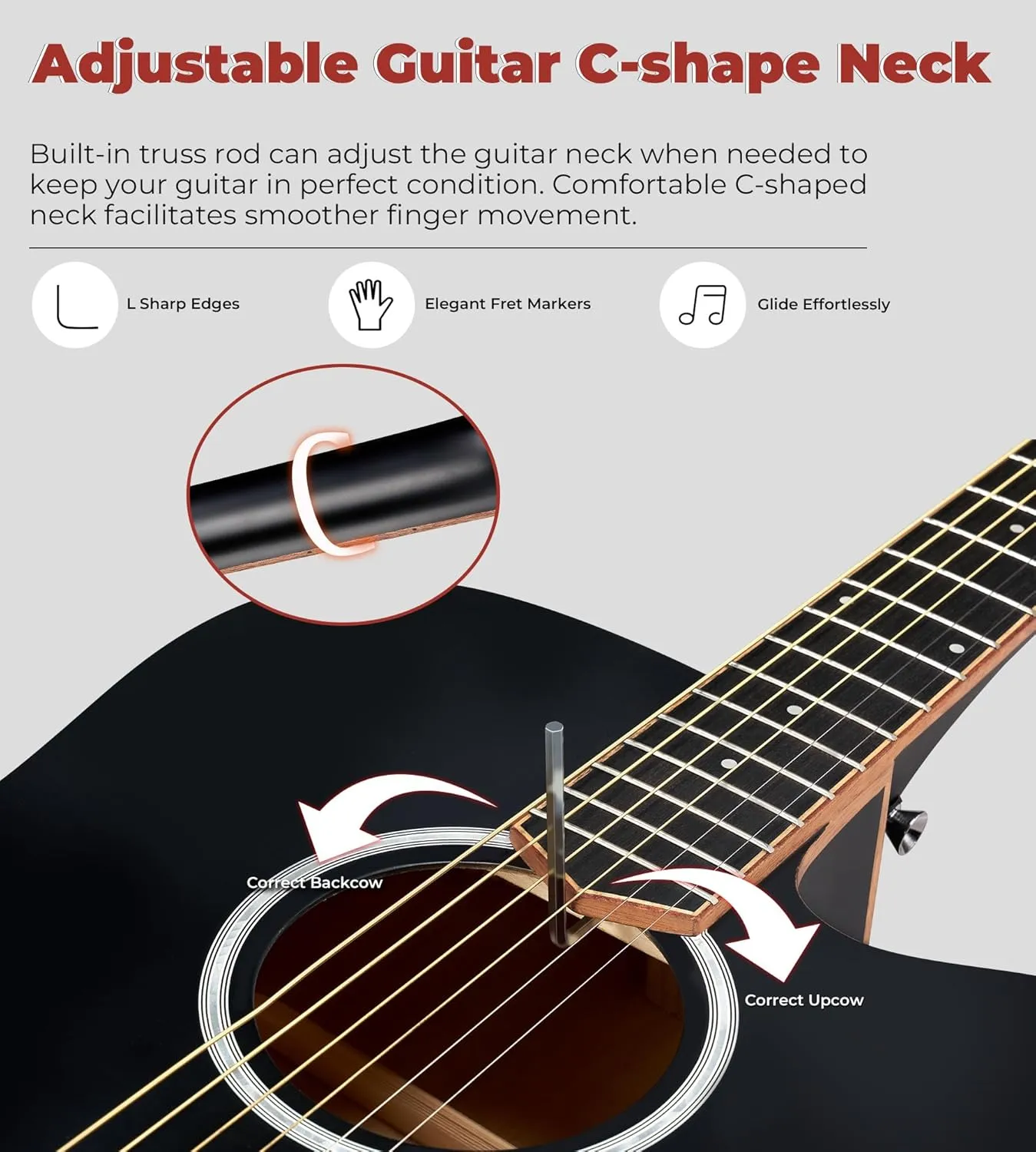 Vangoa 3/4 Acoustic Electric Guitar Kit for Beginners, 36 Inch Acoustic Cutaway Guitar Junior Size Travel Acustica Guitarra Bundle for Adults, Teens, Upgraded Starter Kit, Black Matte