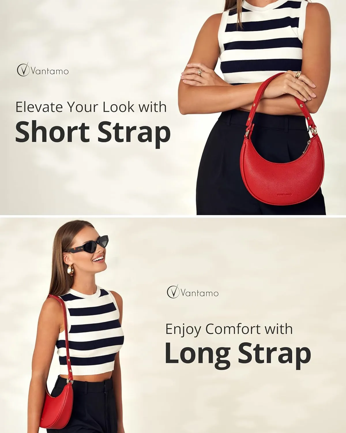Vantamo Crescent Bags For Women with RFID Protection, Half Moon Clutch Purses for Women with Anti-Theft Clip for Extra Safety