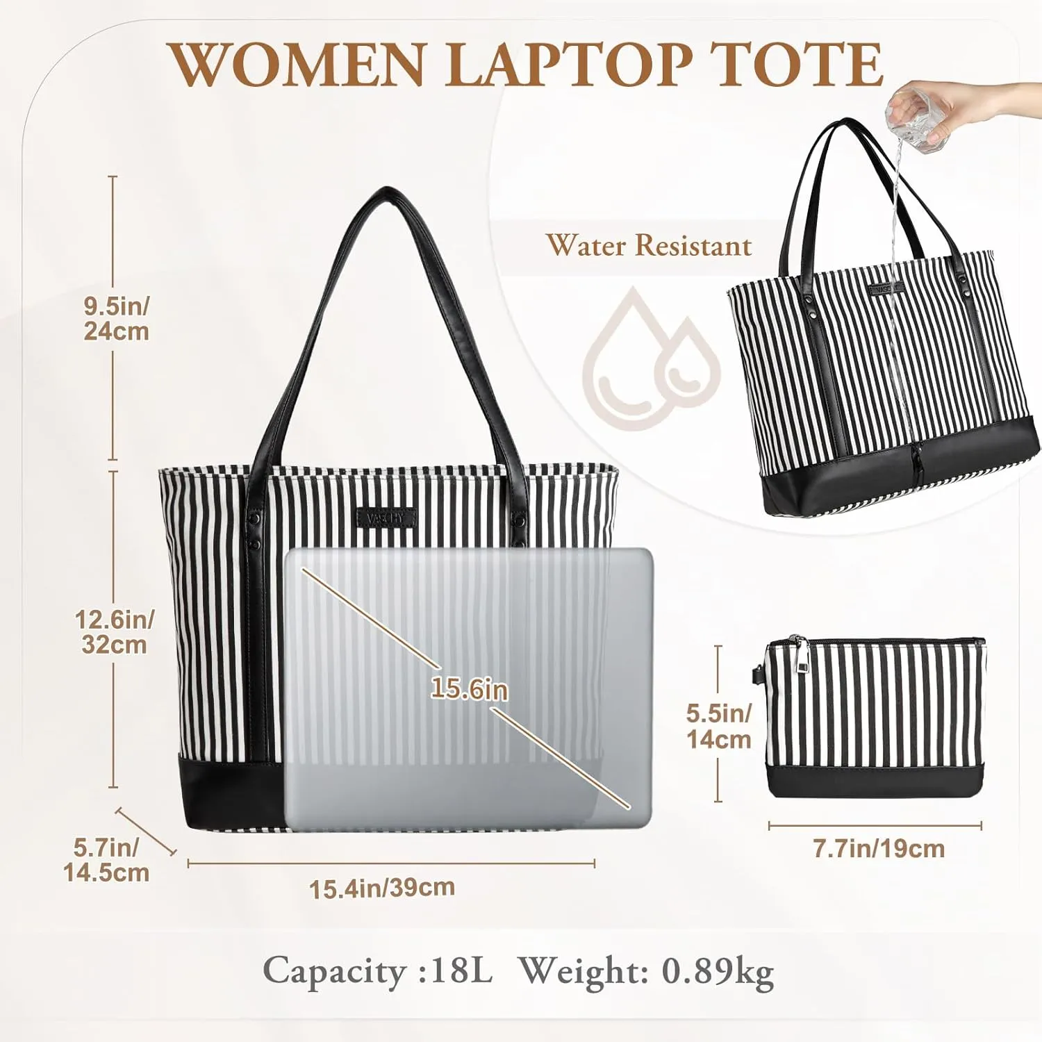 VASCHY Laptop Tote Bag for Women, Large 15.6inch Computer Teacher Bag Purse Briefcase for Travel,Work,Business,Office