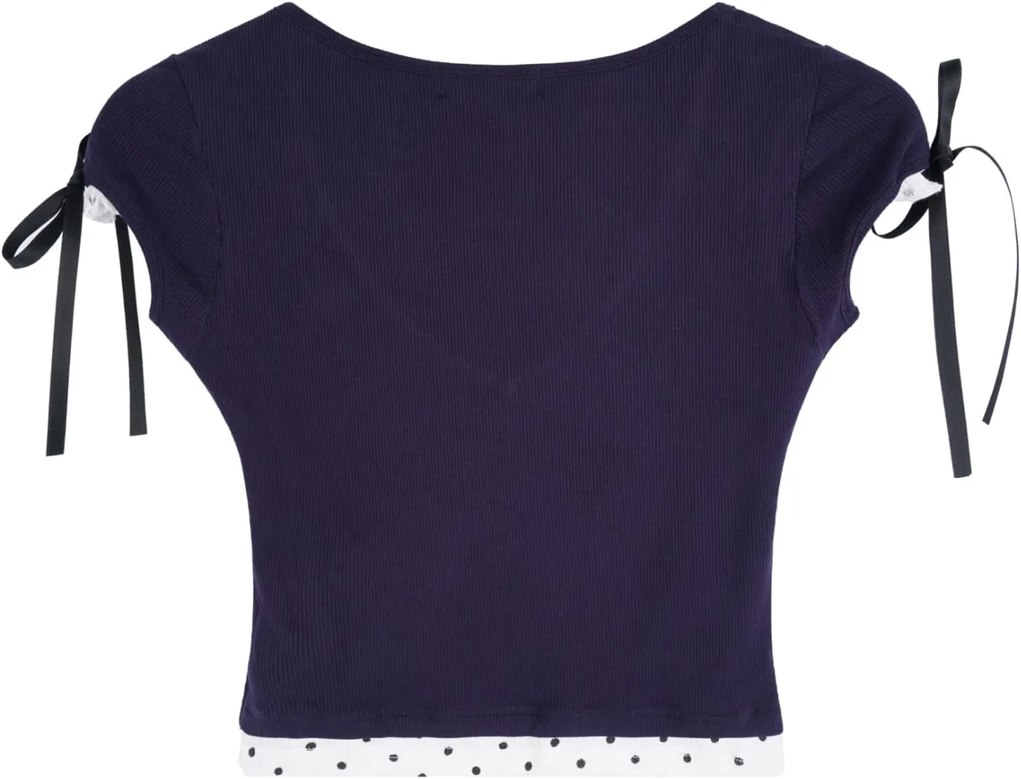 VCM Crop Tops for Women Y2K Baby Tee Cute Polka Dot Bow Lace Trim Tops Color Block Slim Fit Basic Shirt Summer Clothes