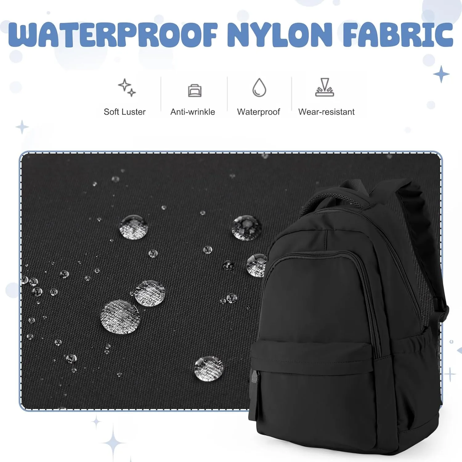 VECAVE School Backpack Black College High School Bags backpack for Boys Girls Teens Waterproof Bookbag Casual Lightweight Travel Rucksack Daypack Backpacks for Men Women