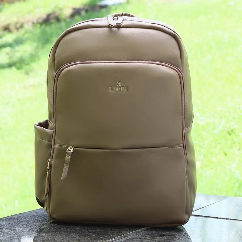 Vegan Leather Laptop Backpack - Stylish & Comfortable | Fits 15.6 Inch Laptop | Light Brown