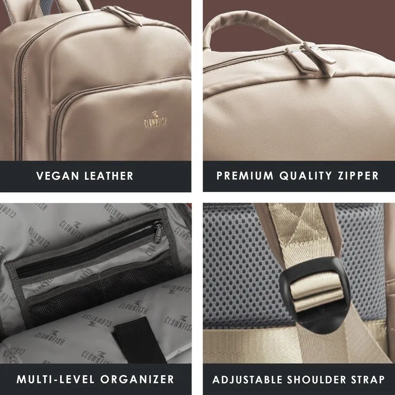 Vegan Leather Laptop Backpack - Stylish & Comfortable | Fits 15.6 Inch Laptop | Light Brown