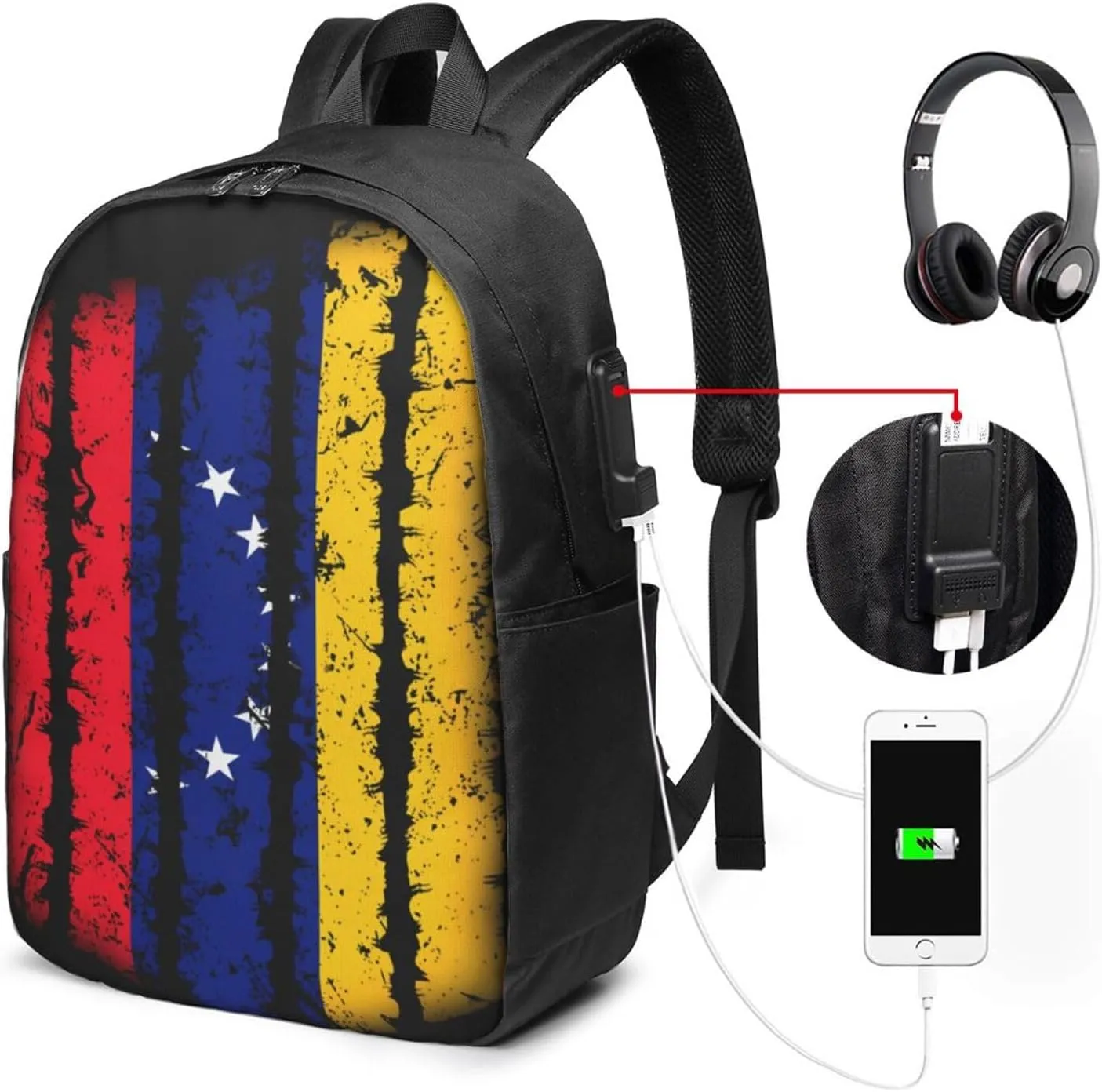 Venezuelan Venezuela Shield-type Flag Laptop Backpacks Travel Backpack Casual Business Daypack Sport Rucksack Computer Bag Fits up to 17 Inch Notebook with USB Port