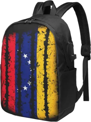 Venezuelan Venezuela Shield-type Flag Laptop Backpacks Travel Backpack Casual Business Daypack Sport Rucksack Computer Bag Fits up to 17 Inch Notebook with USB Port