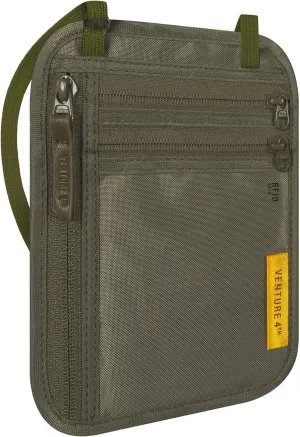 VENTURE 4TH RFID Blocking Travel Neck Wallet - Security Neck Pouch Passport Holder with Nylon Lining (Green)