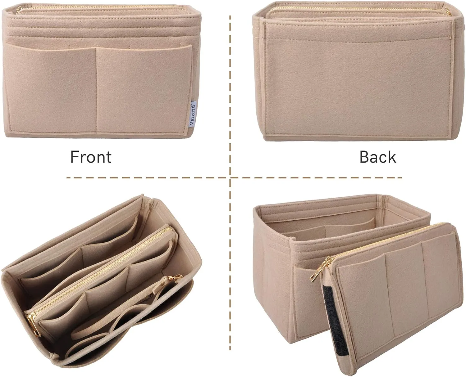 Vercord Felt Organizer Insert for Purse Handbag Tote Bag in Bag Inside Shaper Divider Neo Beige Medium