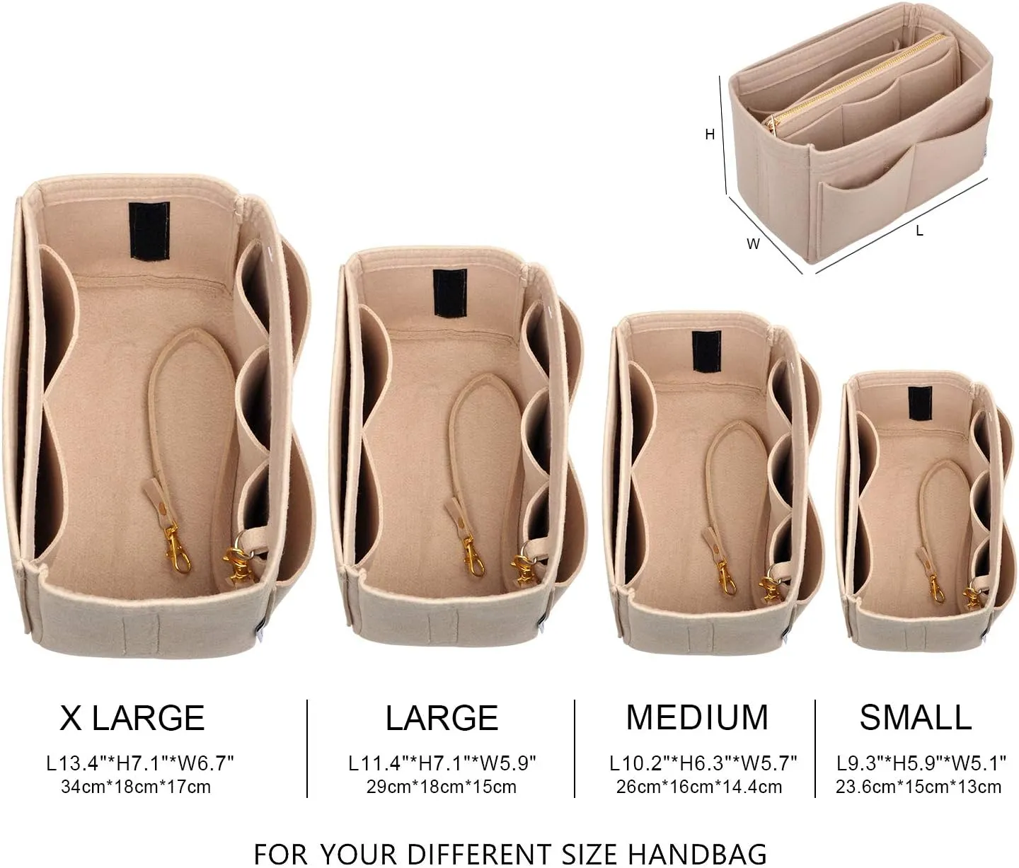 Vercord Felt Organizer Insert for Purse Handbag Tote Bag in Bag Inside Shaper Divider Neo Beige Medium