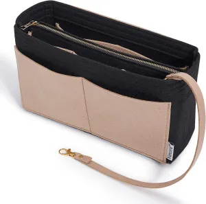 Vercord Felt Organizer Insert For Purse Handbag Tote Bag In Bag Inside Shaper Divider Neo Black & Beige Slender Medium
