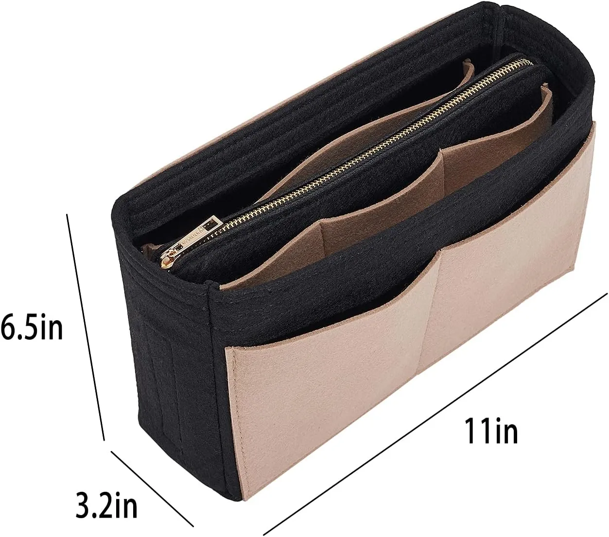 Vercord Felt Organizer Insert For Purse Handbag Tote Bag In Bag Inside Shaper Divider Neo Black & Beige Slender Medium
