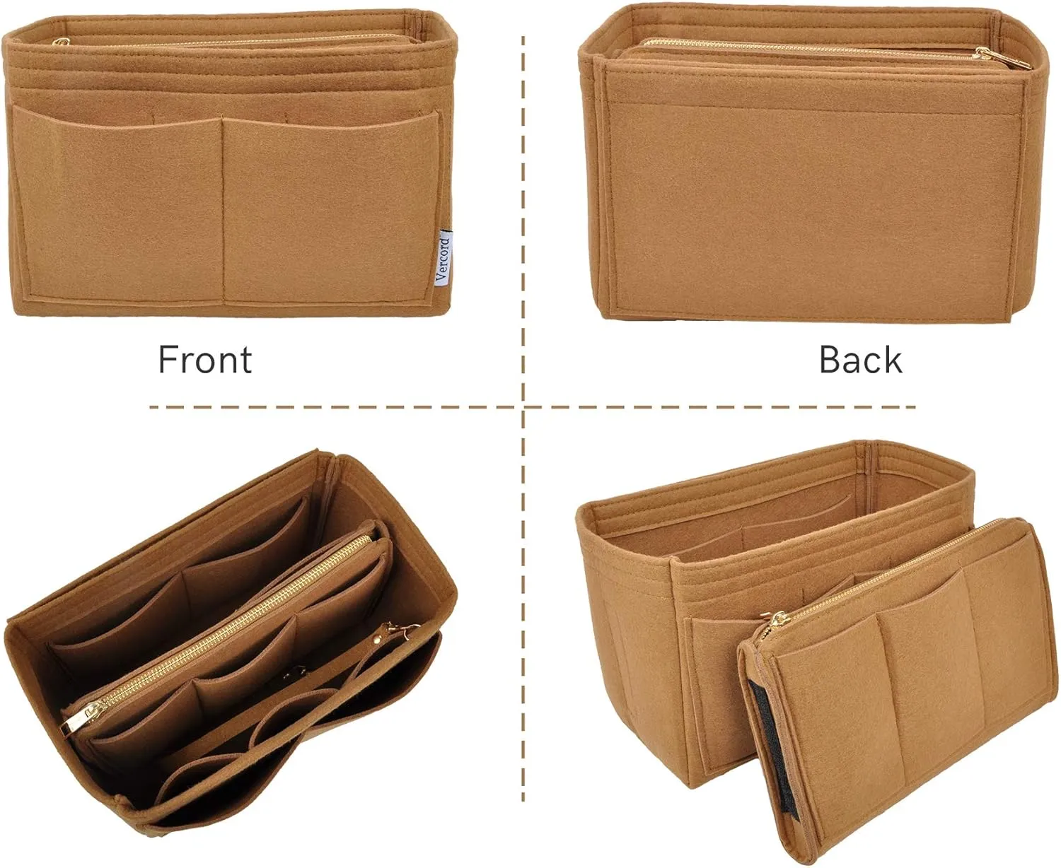 Vercord Felt Organizer Insert For Purse Handbag Tote Bag In Bag Inside Shaper Divider Neo Coffee Xlarge