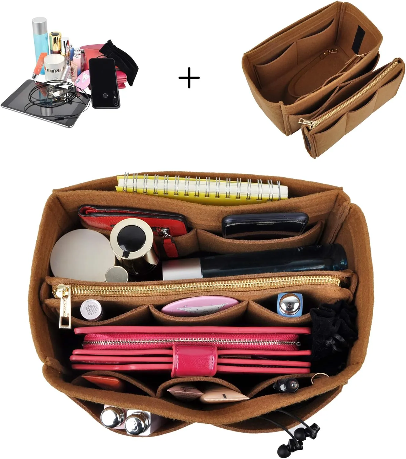 Vercord Felt Organizer Insert For Purse Handbag Tote Bag In Bag Inside Shaper Divider Neo Coffee Xlarge