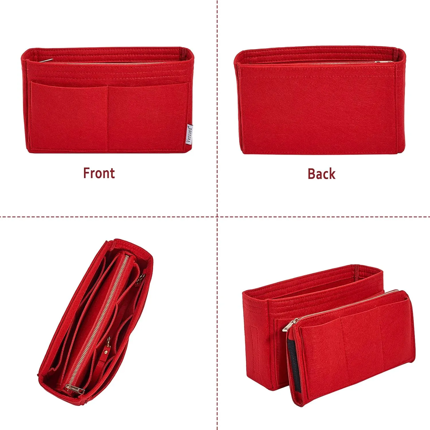 Vercord Felt Organizer Insert For Purse Handbag Tote Bag In Bag Inside Shaper Divider Neo Red Slender Medium