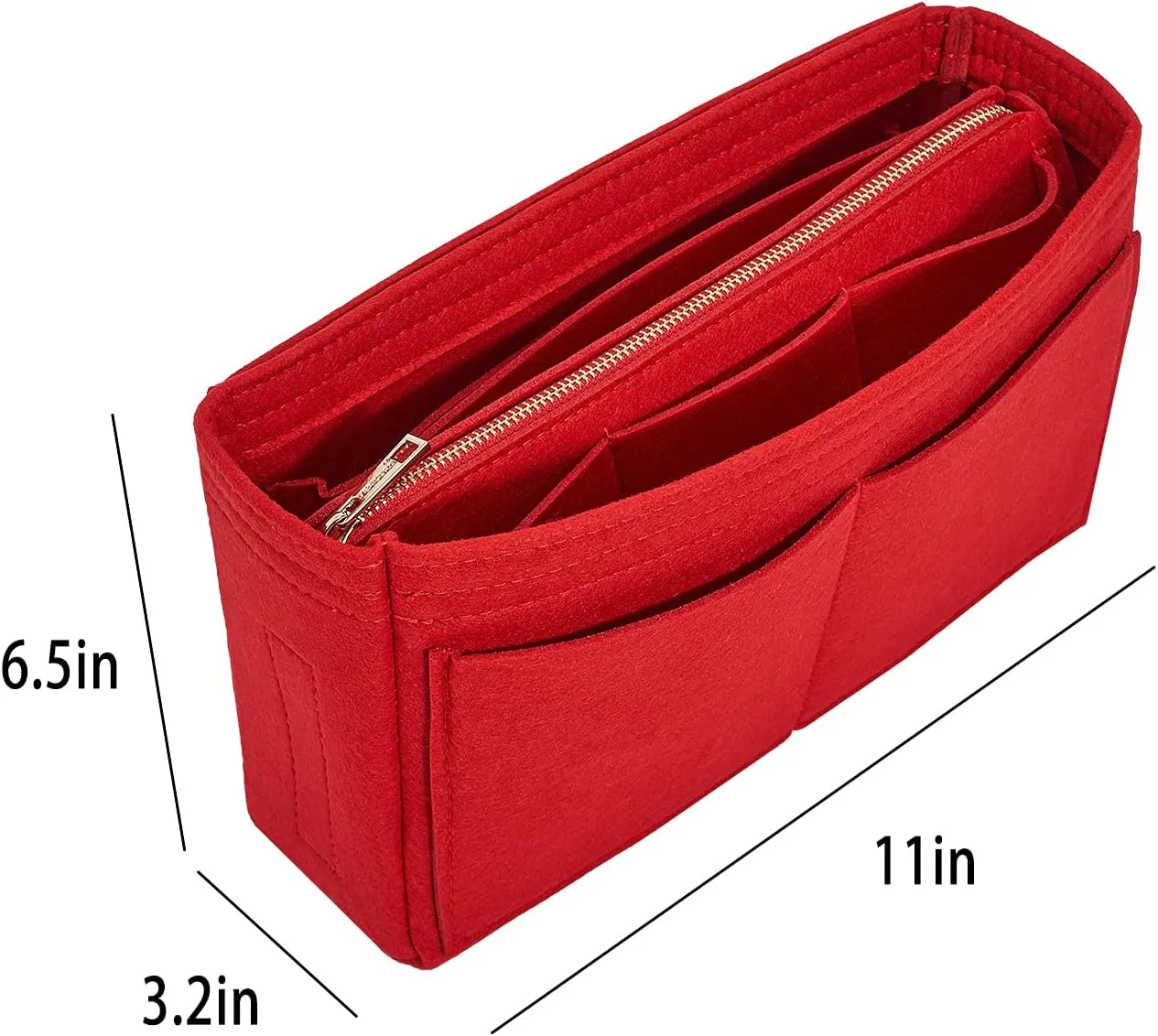 Vercord Felt Organizer Insert For Purse Handbag Tote Bag In Bag Inside Shaper Divider Neo Red Slender Medium