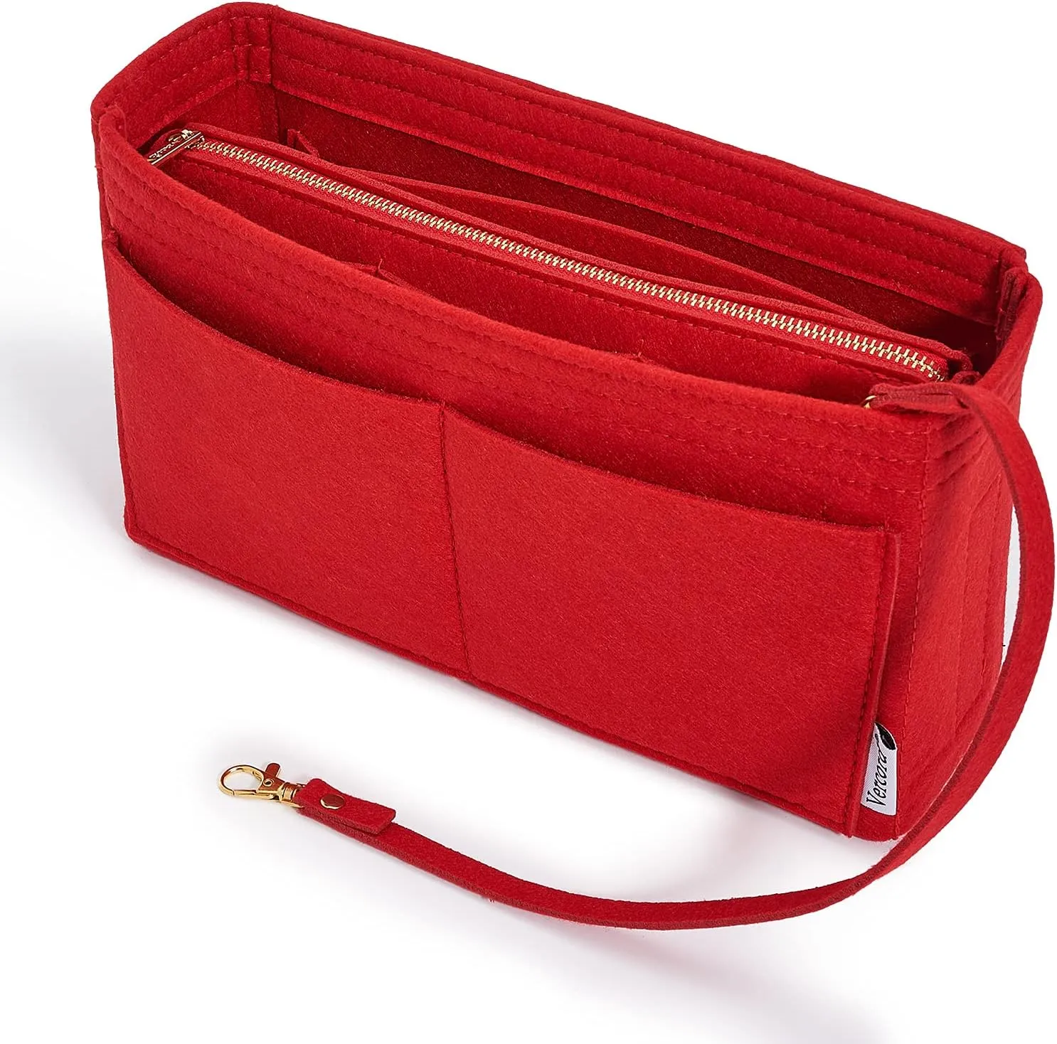 Vercord Felt Organizer Insert For Purse Handbag Tote Bag In Bag Inside Shaper Divider Neo Red Slender Medium