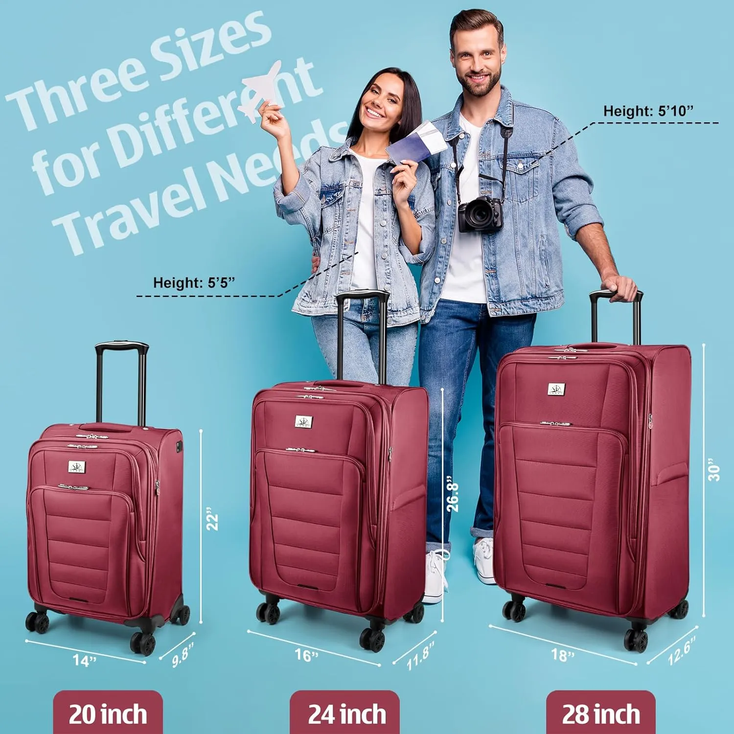 Verdi Softside Expandable 28 Inch Luggage with Spinner Wheels Lightweight Travel Suitcase (Burgundy, Checked-Large 28-Inch)