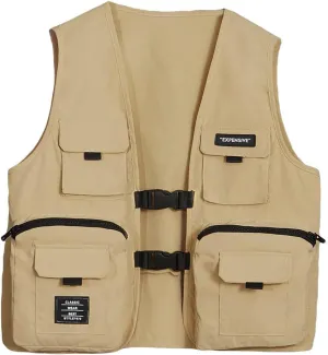Verdusa Boy's Pocket Front Buckle Sleeveless Cargo Vest Jacket