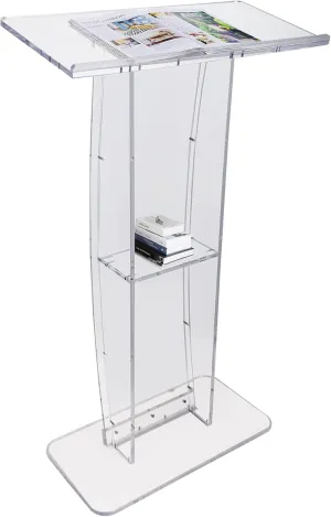 VEVOR Acrylic Podium, 47" Clear Acrylic Podium Stand with Wide Reading Surface & Storage Shelf, Floor-Standing Clear Pulpits Acrylic for Church Office School