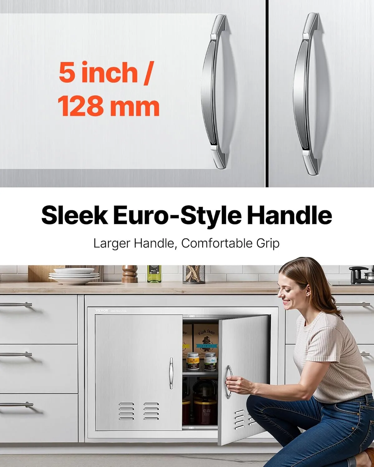 VEVOR Outdoor Kitchen Doors, 30W x 21H Inch, 304 Stainless Steel Double Doors with Vents, BBQ Access Door with 2 Detachable Handles, for BBQ Island