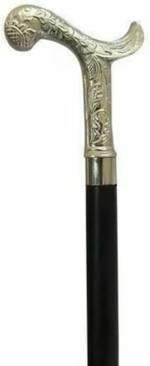 Victorian Design Cane-Chrome Finish Brass Handle Cane-Comfort Handle Cane-Handmade 3 Fold Wooden Walking Stick Gift for Mother by Better Buy Handicraft