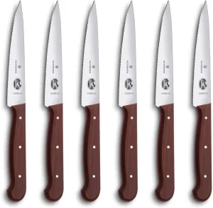 Victorinox 4-3/4-Inch Wavy-Edge Spear-Tip Steak Knife, Set of 6, Rosewood Handles