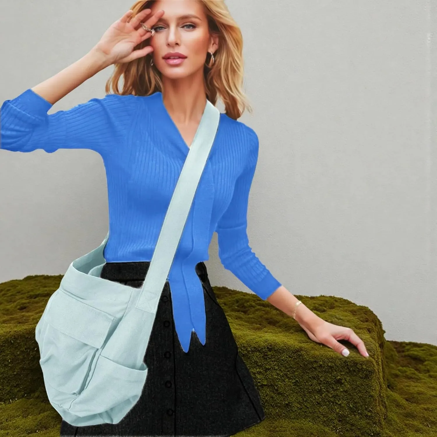 Vintage Canvas Crossbody Messenger Bag with Multiple Pockets and Hook-and-loop Closure, Ideal for School