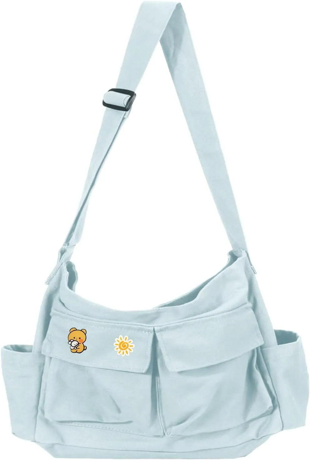 Vintage Canvas Crossbody Messenger Bag with Multiple Pockets and Hook-and-loop Closure, Ideal for School