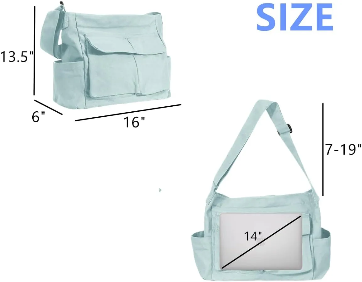 Vintage Canvas Crossbody Messenger Bag with Multiple Pockets and Hook-and-loop Closure, Ideal for School