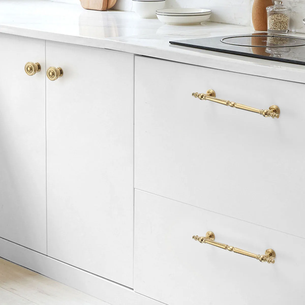 Vintage Copper Cabinet Handles and Knobs Set | Polished Brass and Silver Silver