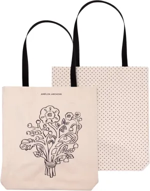 Vintage Inspired Double-Sided Canvas Tote Bag for Women, Canvas Book Tote with Pocket and Nylon Handles