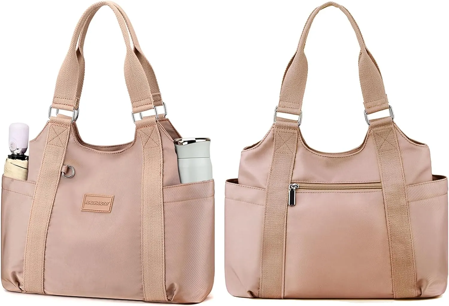 VODIU Nylon Tote Bag for Women Work Shoulder Handbags with Pockets, Everyday Purses for Women Waterproof Hand-bag with Zipper